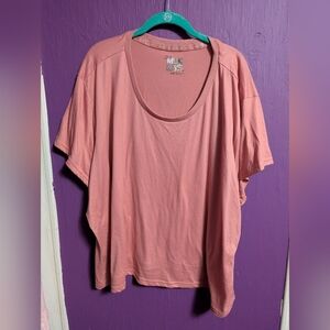 💜 MUK LUKS Petite Pink Ribbed Neck Split Hem Short Sleeve Tee 4X 22 24 26
